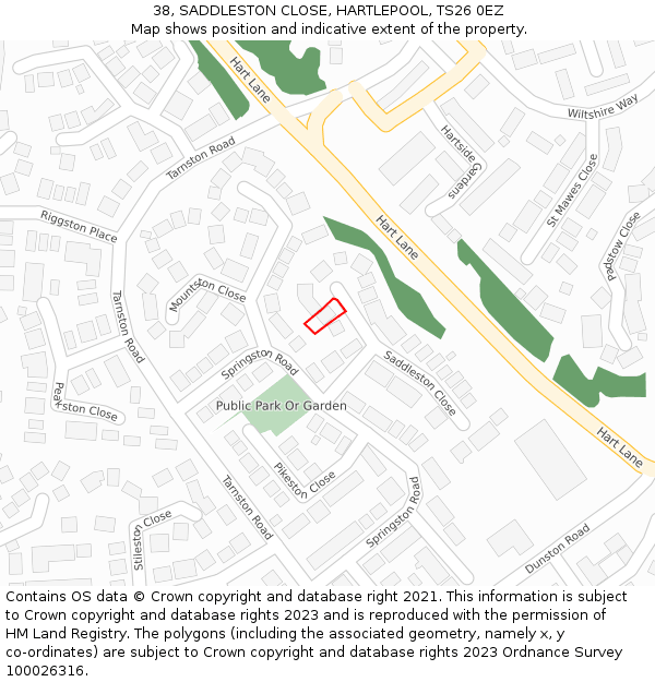 38, SADDLESTON CLOSE, HARTLEPOOL, TS26 0EZ: Location map and indicative extent of plot