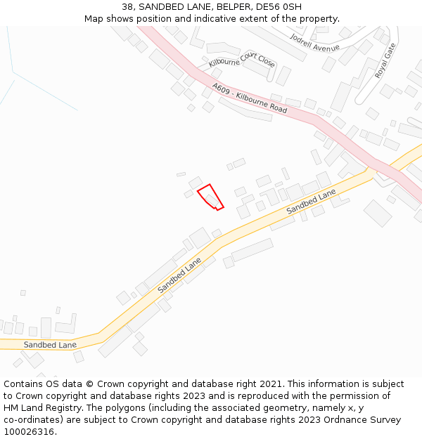 38, SANDBED LANE, BELPER, DE56 0SH: Location map and indicative extent of plot