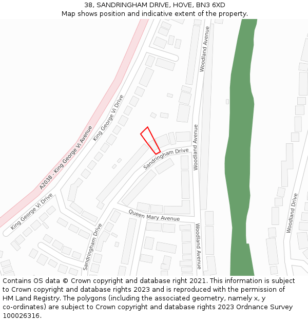 38, SANDRINGHAM DRIVE, HOVE, BN3 6XD: Location map and indicative extent of plot