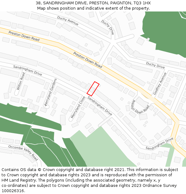 38, SANDRINGHAM DRIVE, PRESTON, PAIGNTON, TQ3 1HX: Location map and indicative extent of plot