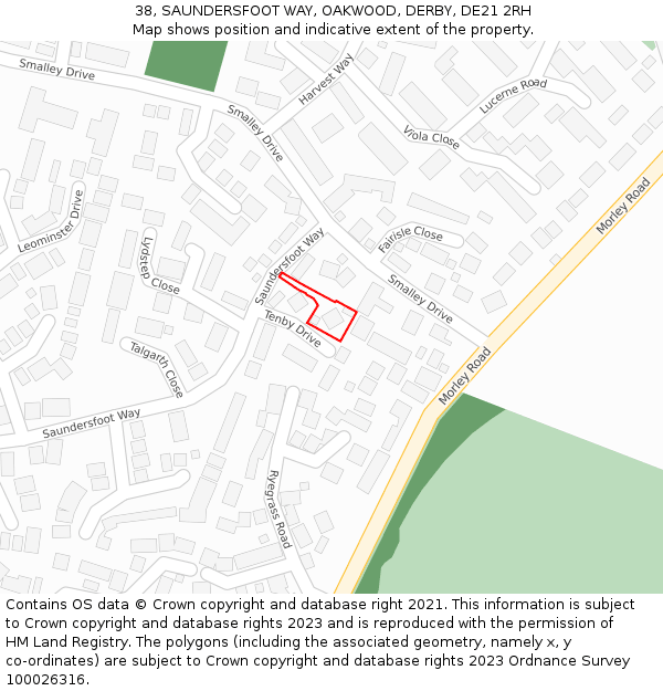 38, SAUNDERSFOOT WAY, OAKWOOD, DERBY, DE21 2RH: Location map and indicative extent of plot