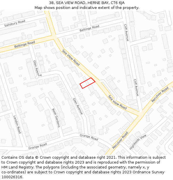 38, SEA VIEW ROAD, HERNE BAY, CT6 6JA: Location map and indicative extent of plot