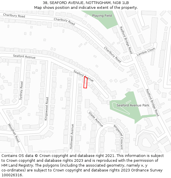 38, SEAFORD AVENUE, NOTTINGHAM, NG8 1LB: Location map and indicative extent of plot