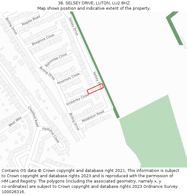 38, SELSEY DRIVE, LUTON, LU2 8HZ: Location map and indicative extent of plot