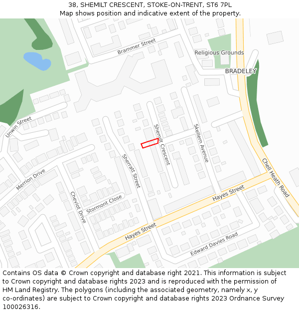 38, SHEMILT CRESCENT, STOKE-ON-TRENT, ST6 7PL: Location map and indicative extent of plot
