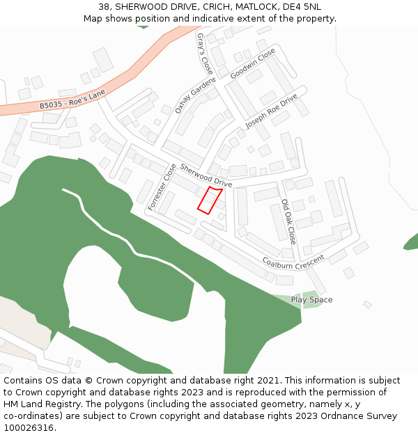 38, SHERWOOD DRIVE, CRICH, MATLOCK, DE4 5NL: Location map and indicative extent of plot