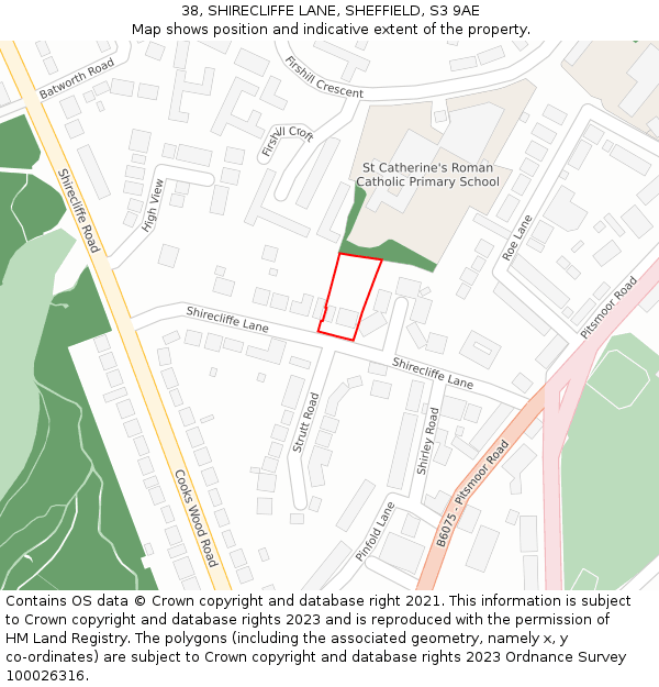38, SHIRECLIFFE LANE, SHEFFIELD, S3 9AE: Location map and indicative extent of plot