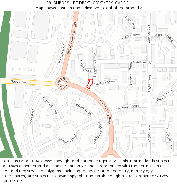 38, SHROPSHIRE DRIVE, COVENTRY, CV3 1PH: Location map and indicative extent of plot