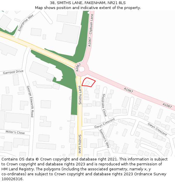 38, SMITHS LANE, FAKENHAM, NR21 8LS: Location map and indicative extent of plot