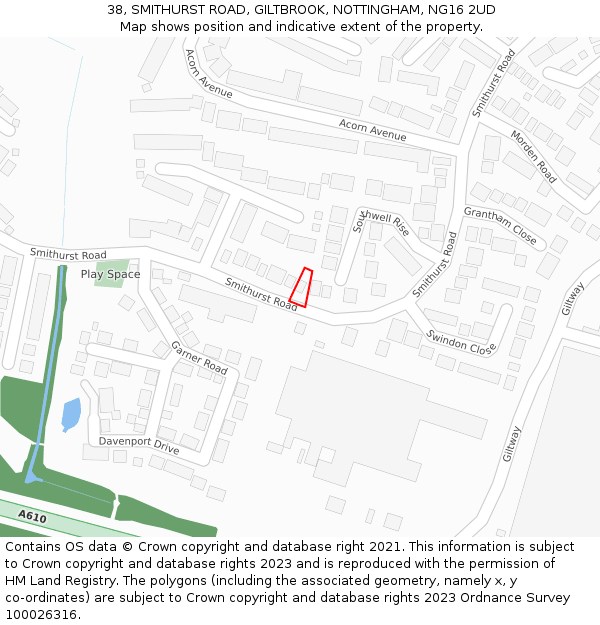 38, SMITHURST ROAD, GILTBROOK, NOTTINGHAM, NG16 2UD: Location map and indicative extent of plot