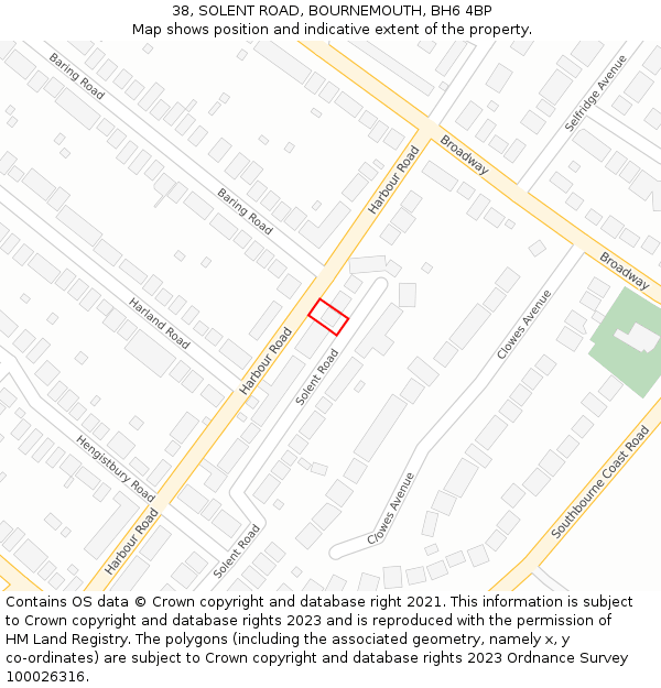 38, SOLENT ROAD, BOURNEMOUTH, BH6 4BP: Location map and indicative extent of plot