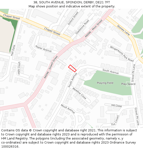 38, SOUTH AVENUE, SPONDON, DERBY, DE21 7FT: Location map and indicative extent of plot