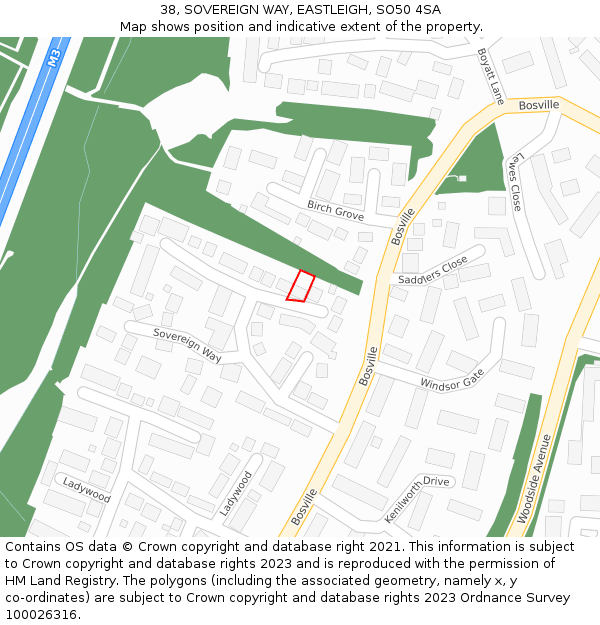 38, SOVEREIGN WAY, EASTLEIGH, SO50 4SA: Location map and indicative extent of plot