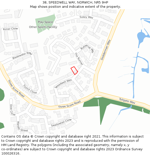 38, SPEEDWELL WAY, NORWICH, NR5 9HP: Location map and indicative extent of plot
