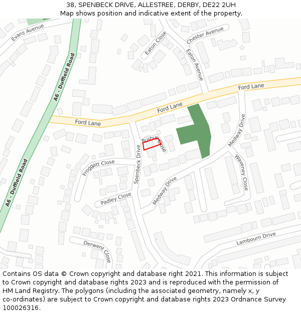 38, SPENBECK DRIVE, ALLESTREE, DERBY, DE22 2UH: Location map and indicative extent of plot