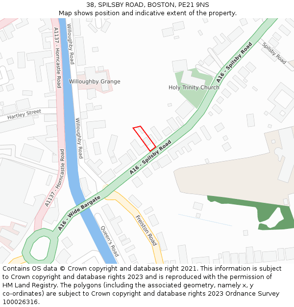 38, SPILSBY ROAD, BOSTON, PE21 9NS: Location map and indicative extent of plot