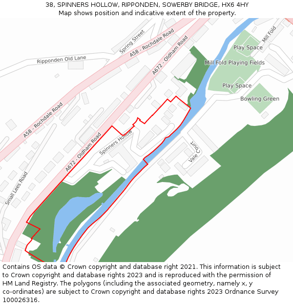 38, SPINNERS HOLLOW, RIPPONDEN, SOWERBY BRIDGE, HX6 4HY: Location map and indicative extent of plot