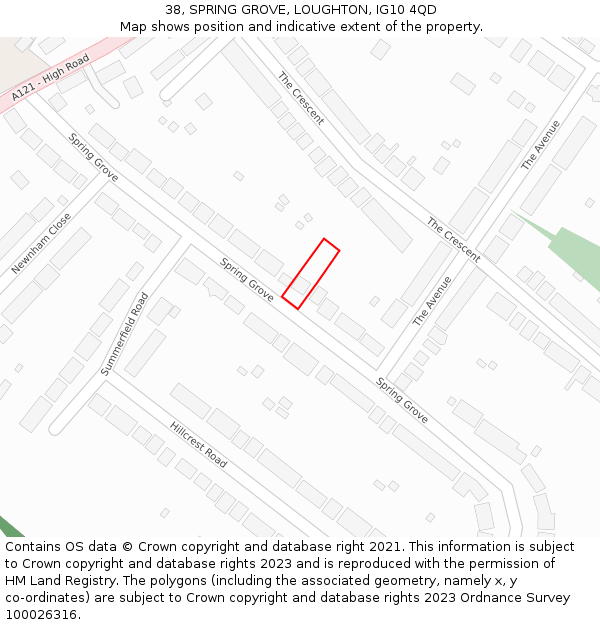 38, SPRING GROVE, LOUGHTON, IG10 4QD: Location map and indicative extent of plot