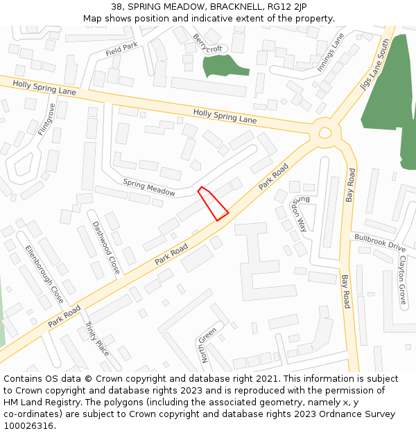 38, SPRING MEADOW, BRACKNELL, RG12 2JP: Location map and indicative extent of plot