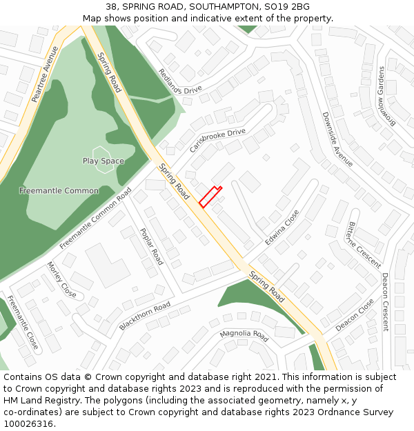 38, SPRING ROAD, SOUTHAMPTON, SO19 2BG: Location map and indicative extent of plot