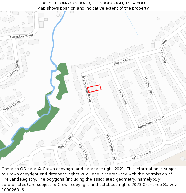 38, ST LEONARDS ROAD, GUISBOROUGH, TS14 8BU: Location map and indicative extent of plot