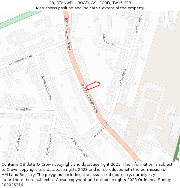 38, STANWELL ROAD, ASHFORD, TW15 3ER: Location map and indicative extent of plot