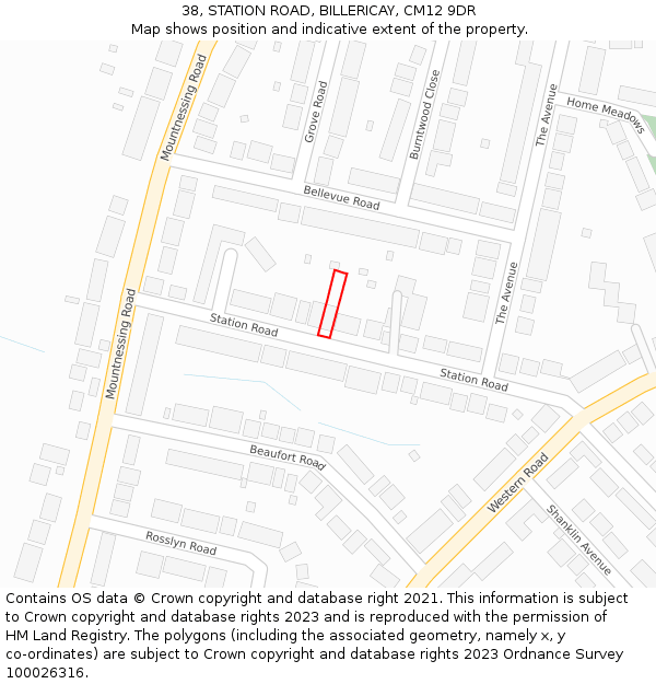 38, STATION ROAD, BILLERICAY, CM12 9DR: Location map and indicative extent of plot