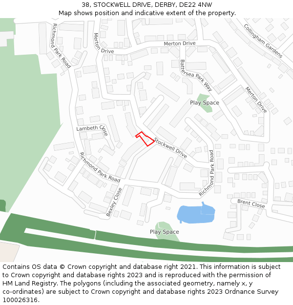 38, STOCKWELL DRIVE, DERBY, DE22 4NW: Location map and indicative extent of plot