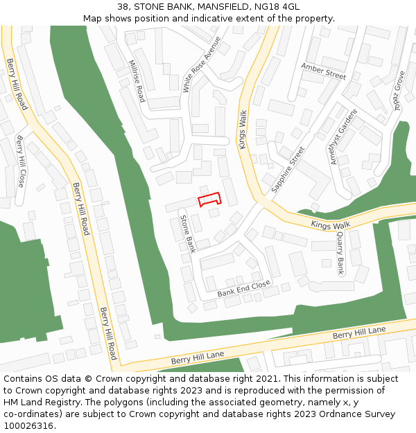 38, STONE BANK, MANSFIELD, NG18 4GL: Location map and indicative extent of plot