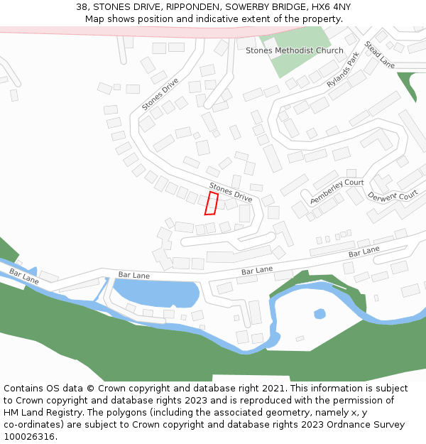 38, STONES DRIVE, RIPPONDEN, SOWERBY BRIDGE, HX6 4NY: Location map and indicative extent of plot