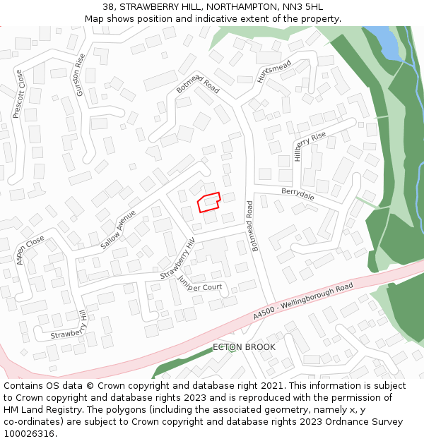 38, STRAWBERRY HILL, NORTHAMPTON, NN3 5HL: Location map and indicative extent of plot