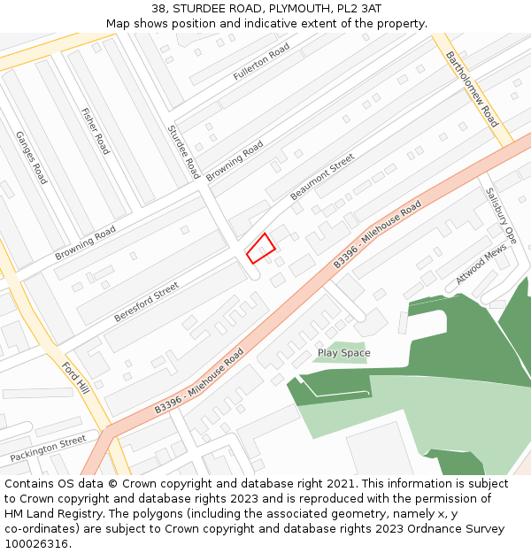 38, STURDEE ROAD, PLYMOUTH, PL2 3AT: Location map and indicative extent of plot