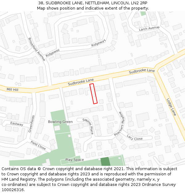 38, SUDBROOKE LANE, NETTLEHAM, LINCOLN, LN2 2RP: Location map and indicative extent of plot