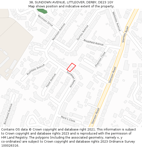38, SUNDOWN AVENUE, LITTLEOVER, DERBY, DE23 1GY: Location map and indicative extent of plot