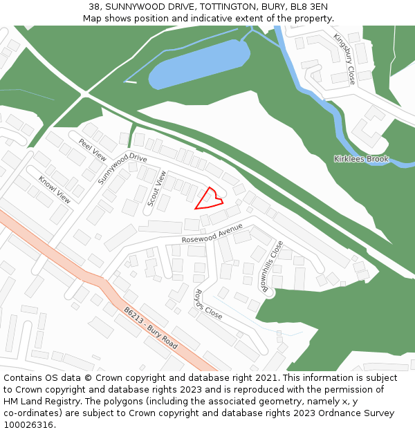 38, SUNNYWOOD DRIVE, TOTTINGTON, BURY, BL8 3EN: Location map and indicative extent of plot