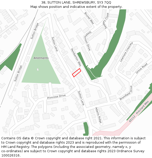 38, SUTTON LANE, SHREWSBURY, SY3 7QQ: Location map and indicative extent of plot