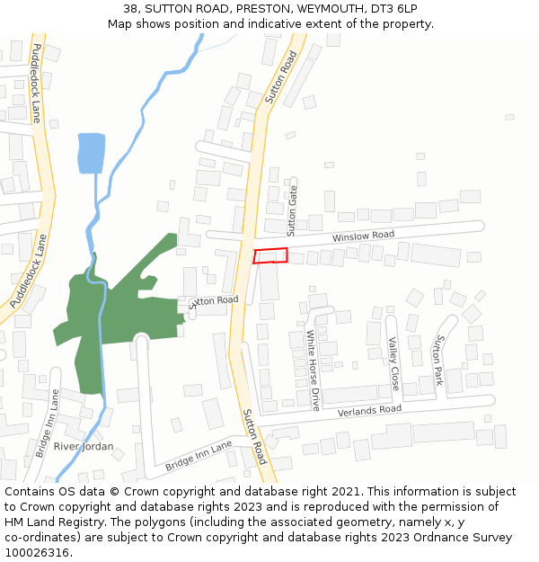 38, SUTTON ROAD, PRESTON, WEYMOUTH, DT3 6LP: Location map and indicative extent of plot