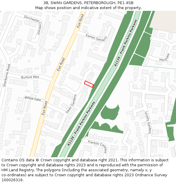 38, SWAN GARDENS, PETERBOROUGH, PE1 4SB: Location map and indicative extent of plot