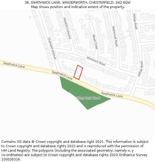 38, SWATHWICK LANE, WINGERWORTH, CHESTERFIELD, S42 6QW: Location map and indicative extent of plot