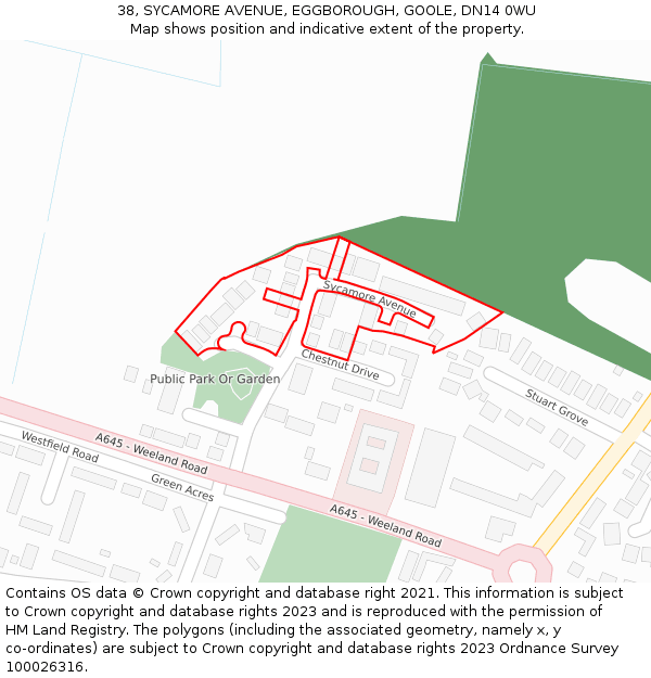 38, SYCAMORE AVENUE, EGGBOROUGH, GOOLE, DN14 0WU: Location map and indicative extent of plot