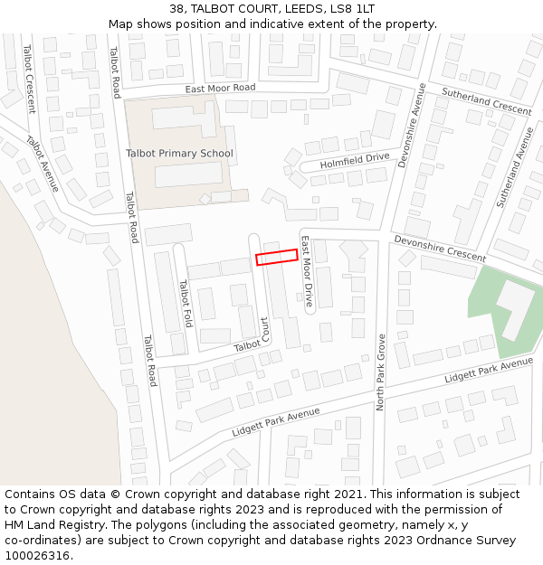 38, TALBOT COURT, LEEDS, LS8 1LT: Location map and indicative extent of plot