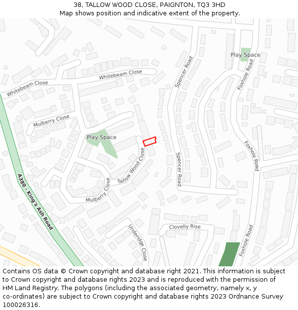 38, TALLOW WOOD CLOSE, PAIGNTON, TQ3 3HD: Location map and indicative extent of plot