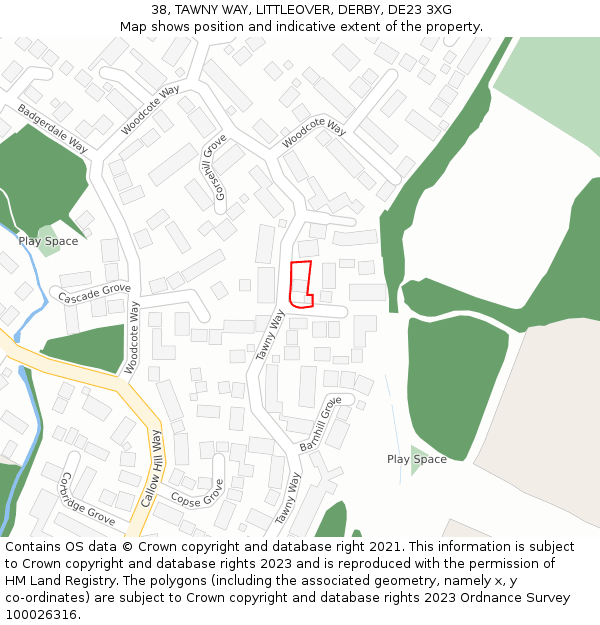 38, TAWNY WAY, LITTLEOVER, DERBY, DE23 3XG: Location map and indicative extent of plot