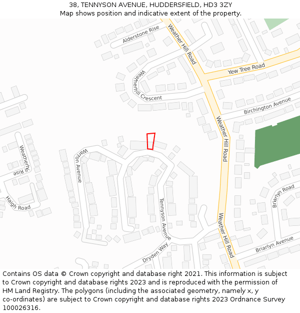 38, TENNYSON AVENUE, HUDDERSFIELD, HD3 3ZY: Location map and indicative extent of plot