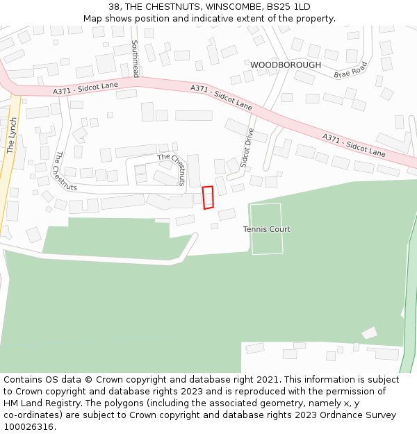 38, THE CHESTNUTS, WINSCOMBE, BS25 1LD: Location map and indicative extent of plot