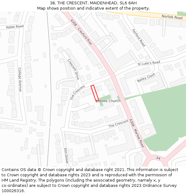 38, THE CRESCENT, MAIDENHEAD, SL6 6AH: Location map and indicative extent of plot
