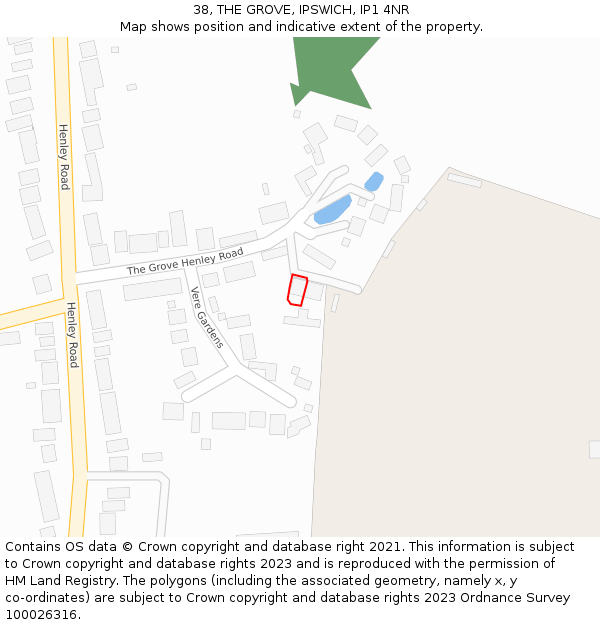 38, THE GROVE, IPSWICH, IP1 4NR: Location map and indicative extent of plot