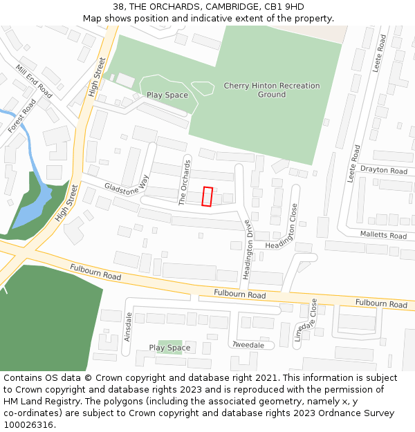 38, THE ORCHARDS, CAMBRIDGE, CB1 9HD: Location map and indicative extent of plot