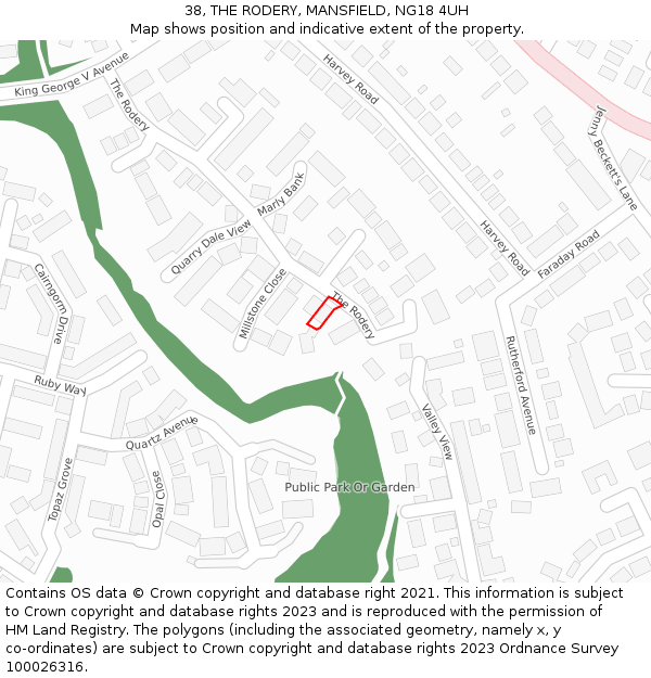 38, THE RODERY, MANSFIELD, NG18 4UH: Location map and indicative extent of plot
