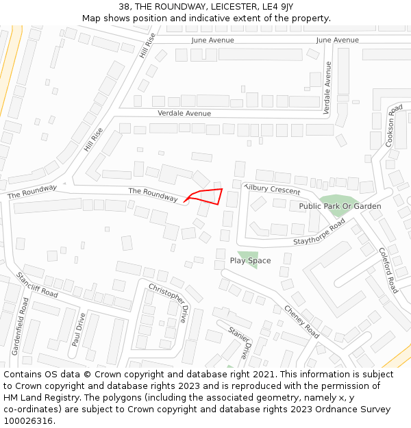 38, THE ROUNDWAY, LEICESTER, LE4 9JY: Location map and indicative extent of plot